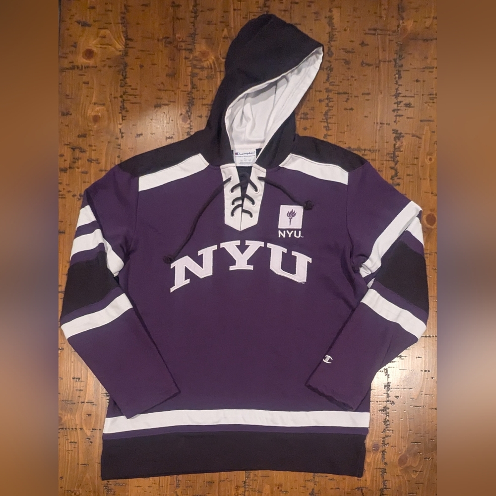 Champion NYU  L Violet Hockey Hoodie Sweatshirt